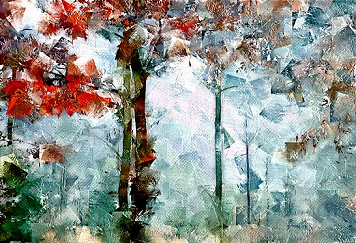 Herfstmist | Vroege ochtend abstracte bomen in het herfstseizoen